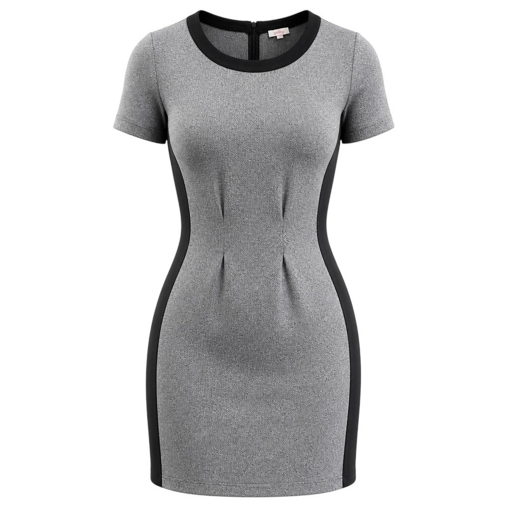Pixley Sheath Dress Women L Grey Black Polyester Contrast Panel Pocket Workwear